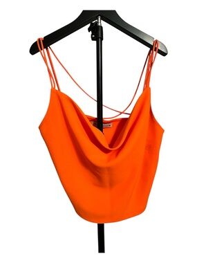 Zara Neon Orange Cowl Neck Spaghetti Strap Tank